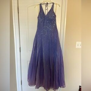 Purple blue sequin halter formal dress with matching wrap